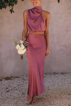 Driftly | Dress Women's Halter Maxi Satin