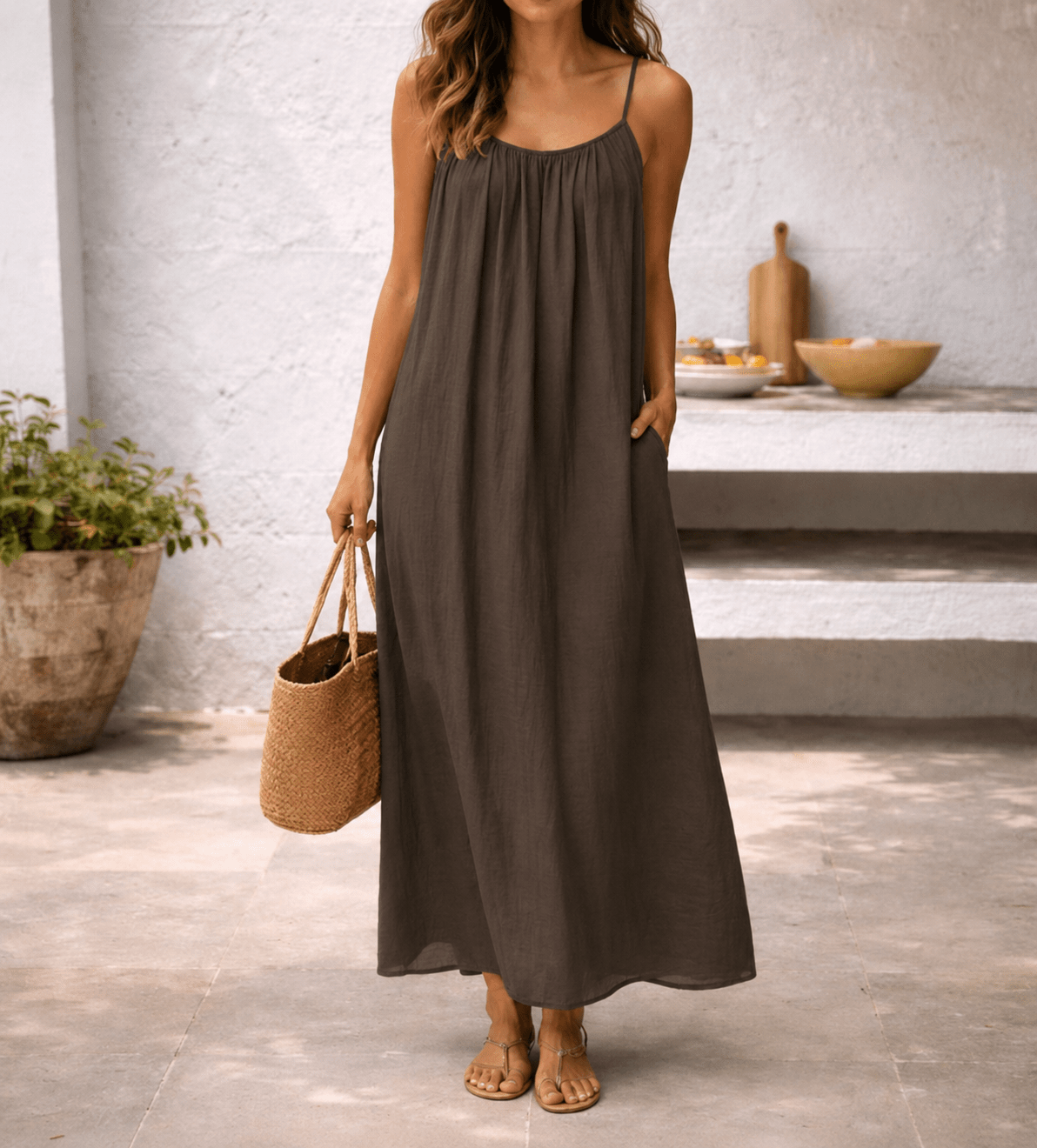 Driftly | Dress Women's Maxi Summer Spaghetti Strap - Linen